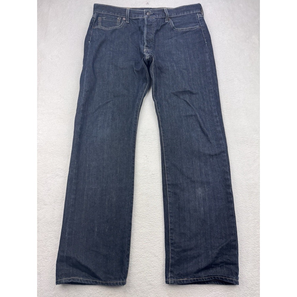 Levis 501 Jeans Mens 35x32 Blue Distressed Straight Leg Button Fly Denim